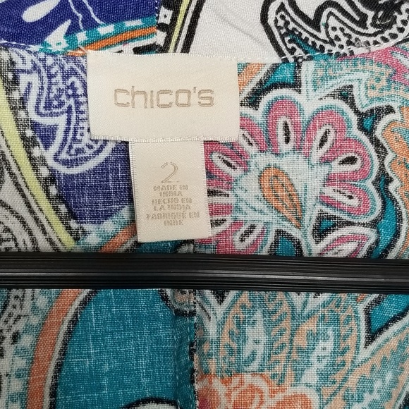 Chino Teal Paisley Print 100% Linen Open Cardigan Size 2 - Picture 3 of 7